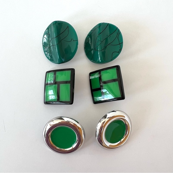 Vintage Green Set of 3 Earrings 1980 - Picture 1 of 8